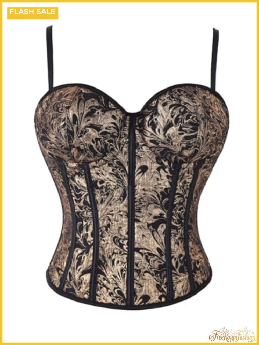 Women's Vintage Floral Jacquard Lace Up Corset Bustier Strap Top